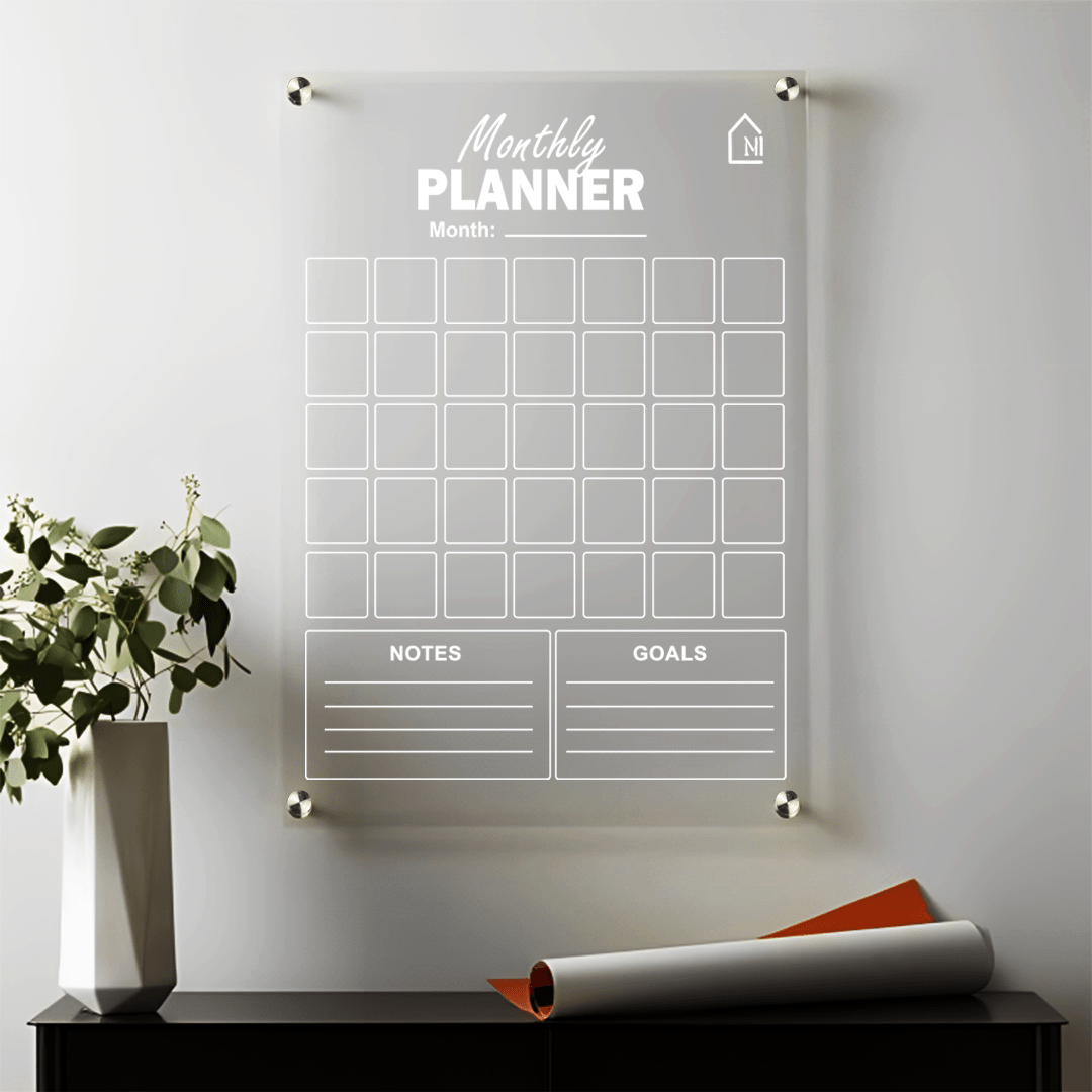 Premium Acrylic Monthly Planner Board with Notes & Goals Section – Reusable Wall Calendar - Memories InsiteMONTHLY WALLGOAL PLANNER II